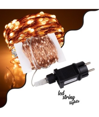 85845 Διακοσμητική Γιρλάντα 32 Μέτρα με Controller 8 Προγραμμάτων Εναλλαγών Φωτισμού - 300 LED 3.6W AC 230V με Χάλκινο Καλώδιο & Πρίζα Schuko Αδιάβροχη IP44 Θερμό Λευκό 3000K Μ32m